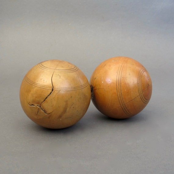 Antique English Croquet Balls Pair of Elm Wood Croquet Balls