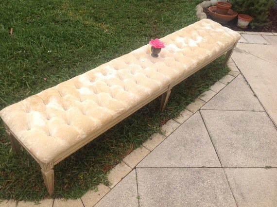 LONG TUFTED BENCH 7 Foot Long Hollywood Regency Style Tufted