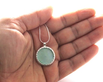 925 Silver Aqua Roman Glass Pendant Necklace
