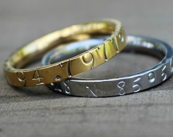 Custom Coordinate Ring, GPS Location, Personalized Latitude Longitude Jewelry, Stacking Ring, Gold Silver Rose, College Gift Home School