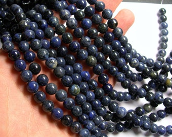 Dumortierite - 8 mm round beads -1 full strand - 48 beads - A quality dark - RFG611