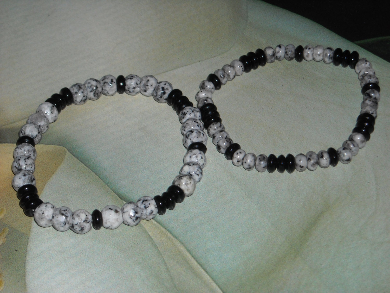 Black And White Moss Agate Stretch Bracelet Set His n Hers