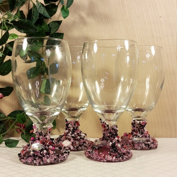 Decorated Drinking Glasses Pink Water Glasses Beaded
