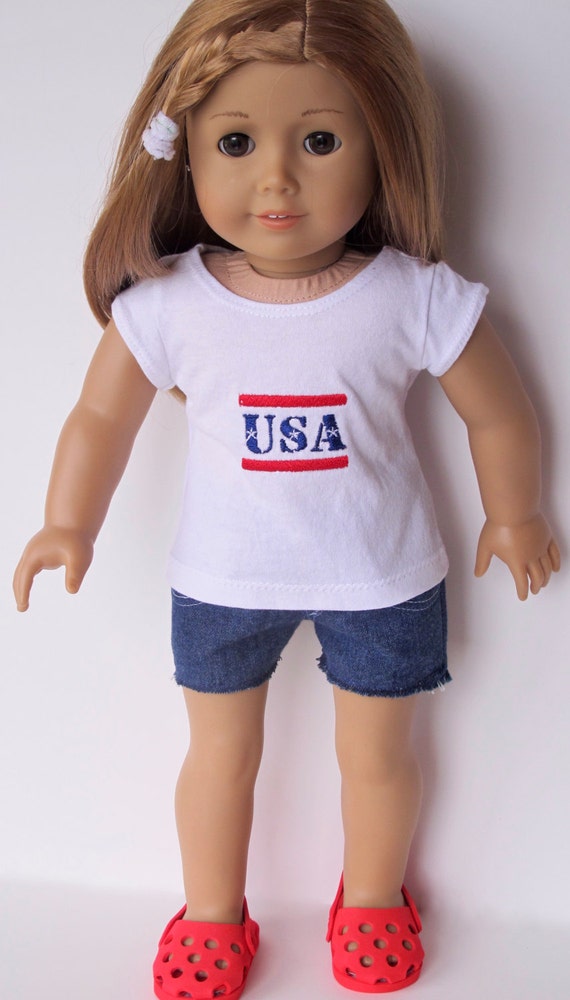 USA Embroidered Doll Size Tee Shirt 18 Inch Dolls