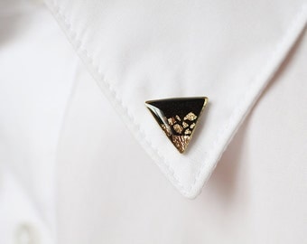 Black Gold Triangle collar brooches - Geometric collar pin - shirt accessory
