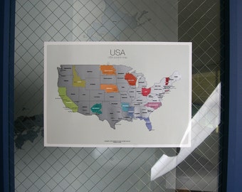Scratch-off Us Mainland Map the United States of America A4(8.27 x 11.6) Size Poster Silver Layer Ver2