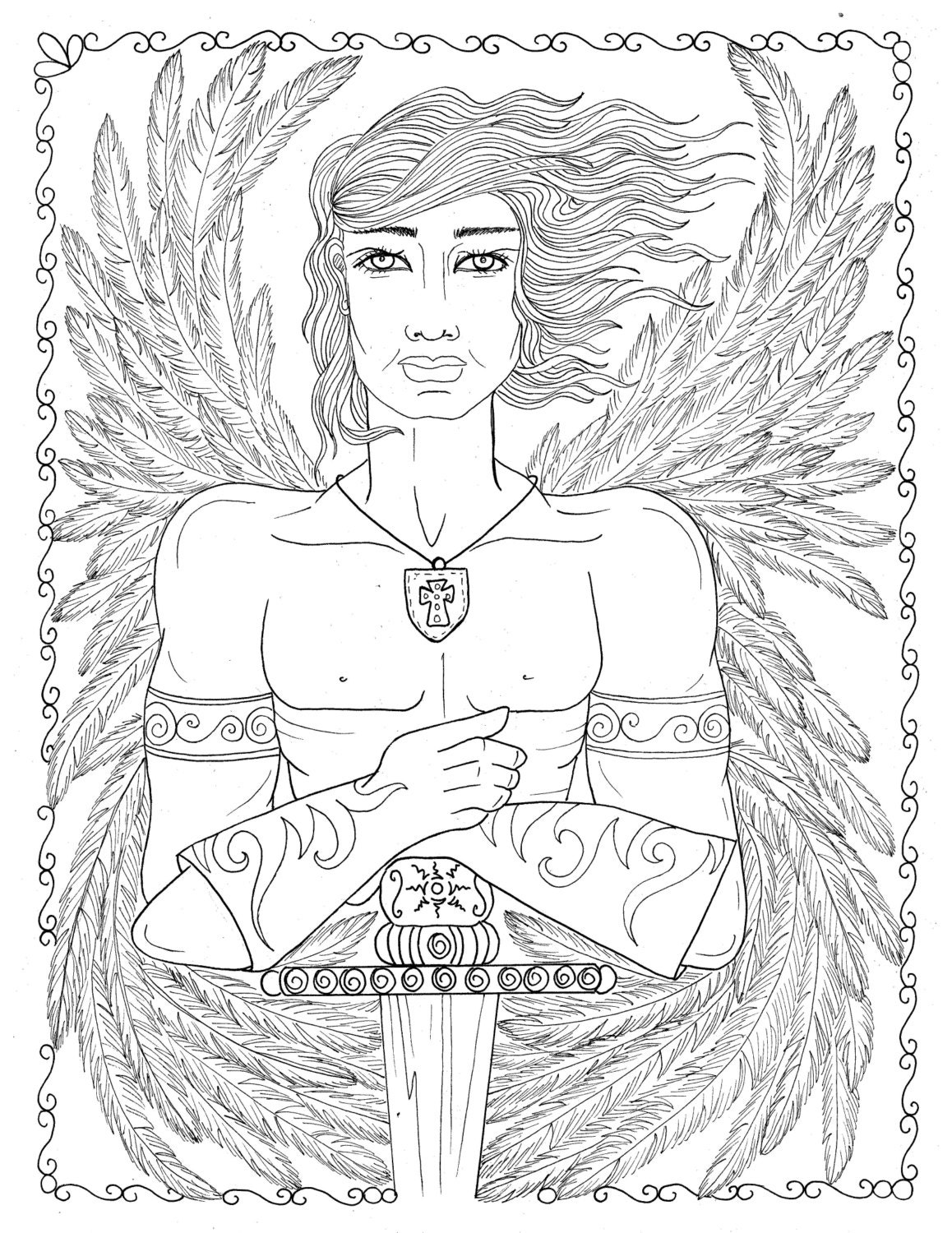 Male Warrior Angel Coloring page Instant Download Christian