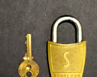 Vintage Slaymaker Lock, 1950s Padlock,Rustles Lock with Key, Brass Padlock