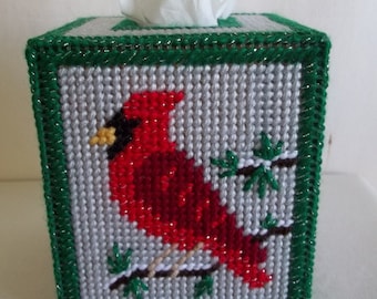 Christmas Cardinal Tissue Box Cover, Plastic Canvas Tissue Cover, Winter Home Decor, Christmas Decor, Christmas Tissue Box, Winter Cardinal