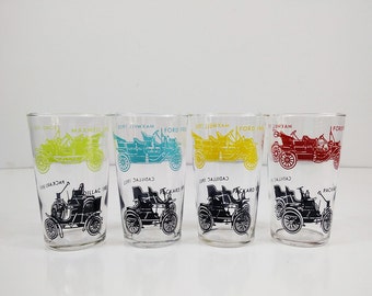 Vintage Antique car drinking glasses by Federal - Set of 4