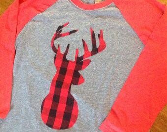 Deer silhouette t shirt, buffalo plaid, deer shirt, tee