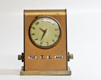 Vintage Clock With Manual Calendar, Art Deco Desk Secretary, Park Sherman 1940, Office Decor, Nonworking Clock For Display Or Repair