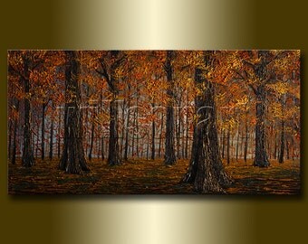 Original Autumn Landscape Painting Oil on Canvas Textured Palette Knife Modern Art Seasons 20X40