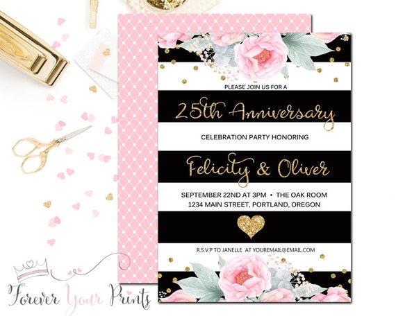 PINK and GOLD 25th Anniversary Party Invitation - Wedding Anniversary Party Invitation - Silver Wedding - We Still Do - Vow Renewal - Il_570xn