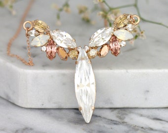 Bridal Rose Gold Necklace, Bridal Necklace, Bridal Rose Gold Necklace,White Opal Rose Gold Bridal Necklace,Bridal Jewelry,Champagne Necklace
