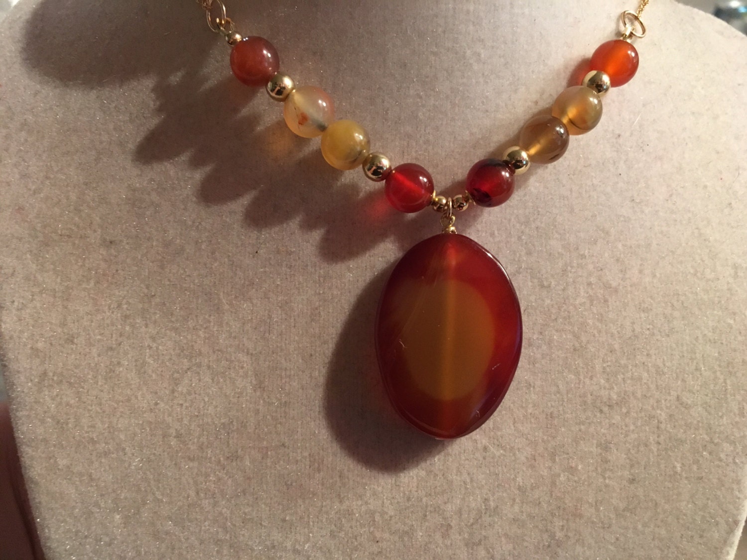 Orange Necklace Carnelian Gemstone Jewelry Pendant Gold