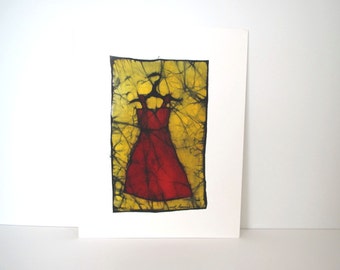 Vintage batik/ red dress/ wall decor/ boho textile