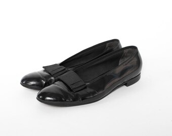 Vintage 60s Men's SHOES / 1960s Alan McAfee Church's Black Leather Formal Bow Tuxedo Dress Shoes 11 1/2