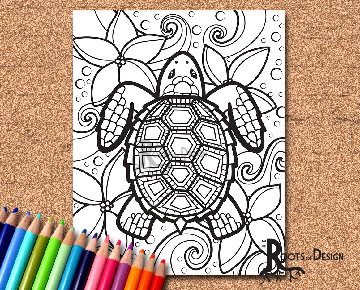 INSTANT DOWNLOAD Coloring Page Turtle zentangle inspired