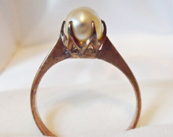 Vintage Sweetheart 14k Rose Gold & Pearl Ring - size 4