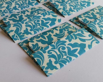 SALE Mini Cards n Envelopes - Set of 6 - Teal Aqua Blue Damask Designs