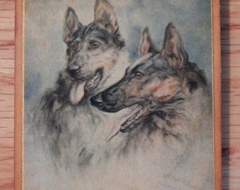 Vintage Fannie Moody Small German Shepard Print Decoupage Plaque