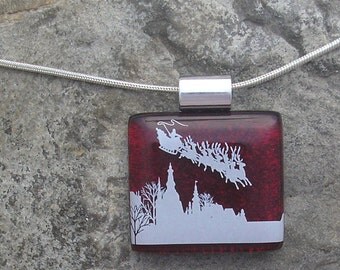 Christmas Santa Necklace Fused Dichroic Glass Santa Pendant