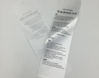 300 Fabric Labels, Custom Printed Satin, Folded Care Label, Black Printed on white satin