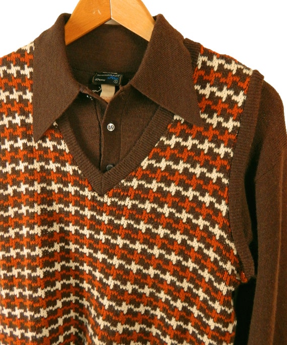 Vintage Mens Fashion 1970s Vest and Sweater Set. JC Penney