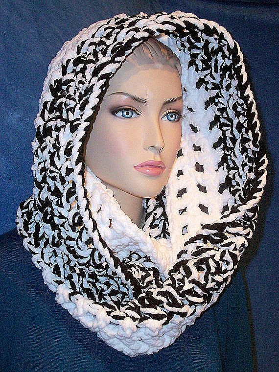 Black Crochet Infinity Scarf Infinity Scarf White Crochet