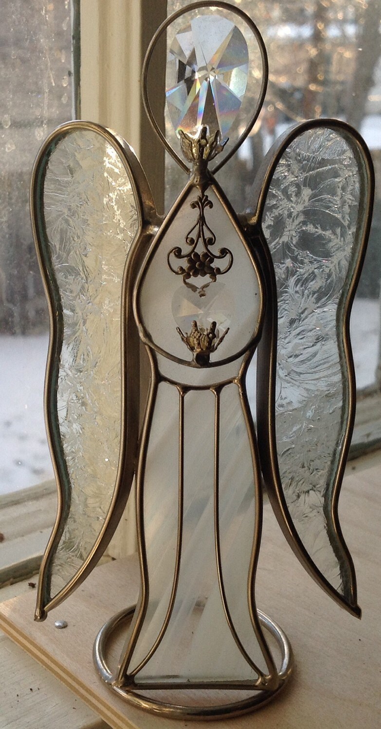 Standing Stained glass Angel sun catcher by rosesofyesteryear