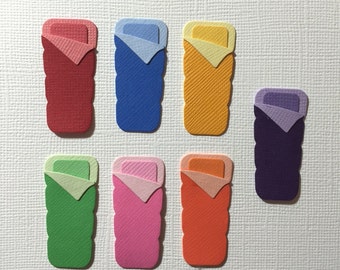7 Sleeping Bag Embellishment Die Cuts for Scrapbooking Cards and Paper Crafts Camping Bags