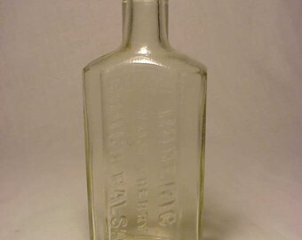 c1920s Roderic Wild Cherry Cough Balsam Portland Maine , Cork Top Clear Glass Medicine bottle No. 1