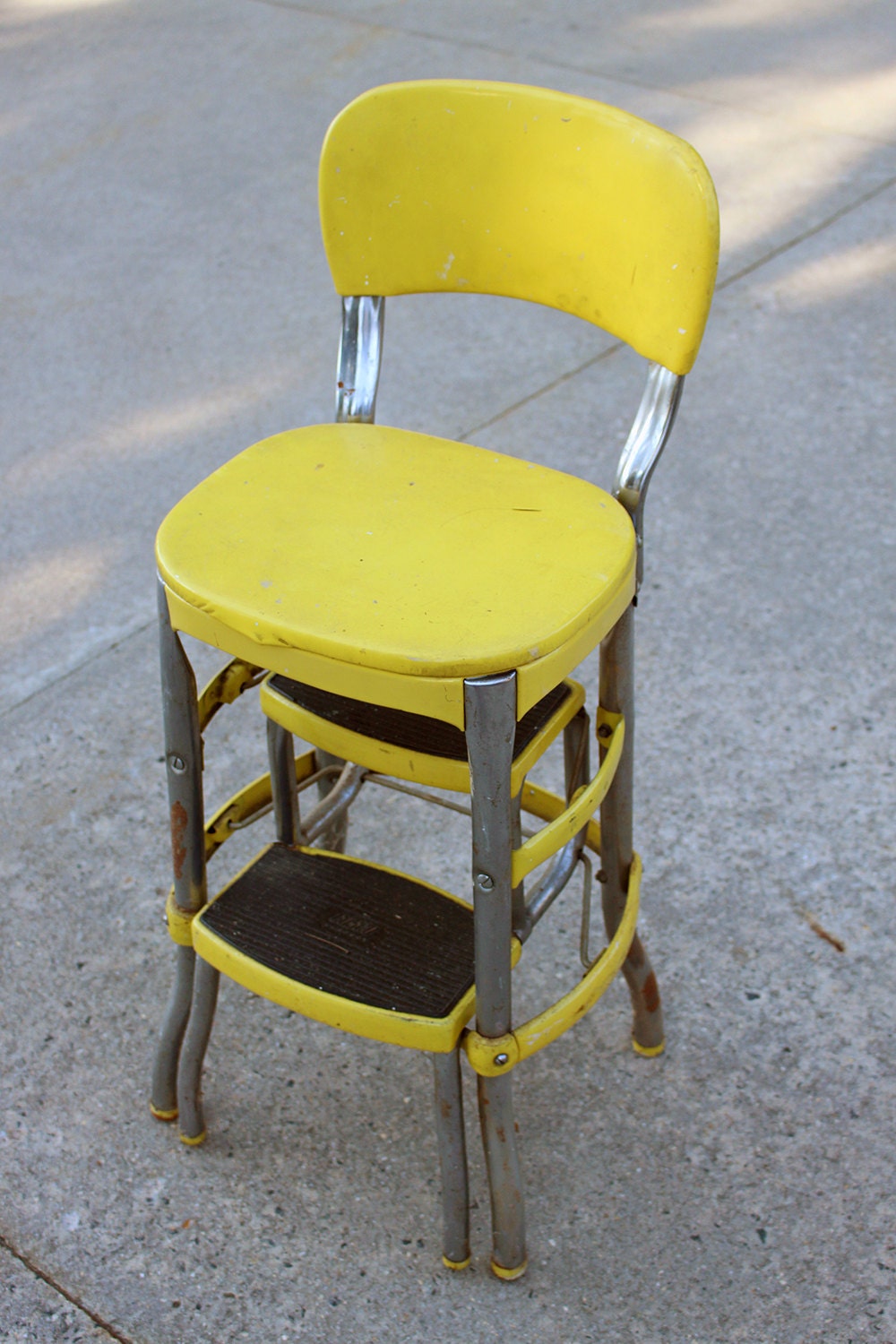 Yellow Metal Cosco Chair Yellow Step Stool by letslovevintage