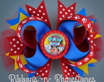 Paw Patrol Bow, Paw Patrol Hair Bow, Paw Patrol Birthday Bow, Paw Patrol Party Bow, Paw Patrol costume, Paw Patrol Gift, Paw Patrol OTT Bow