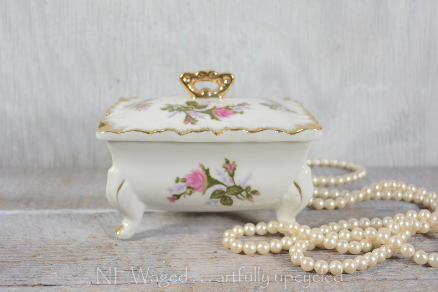 Vintage porcelain box with lid and trays vanity set dresser