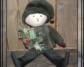 Primitive folk art snowman stocking cap rusted bell wooden birdhouse hand embroidered HAFAIR ofg faap HAGUILD