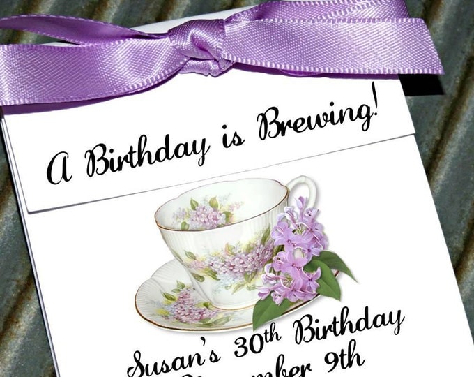 Custom Personalized Dainty Lilacs Floral Teacup Tea Party Favors perfect Birthday Favors for any Age ~ Lavender Tea cup Tea Bag Holders