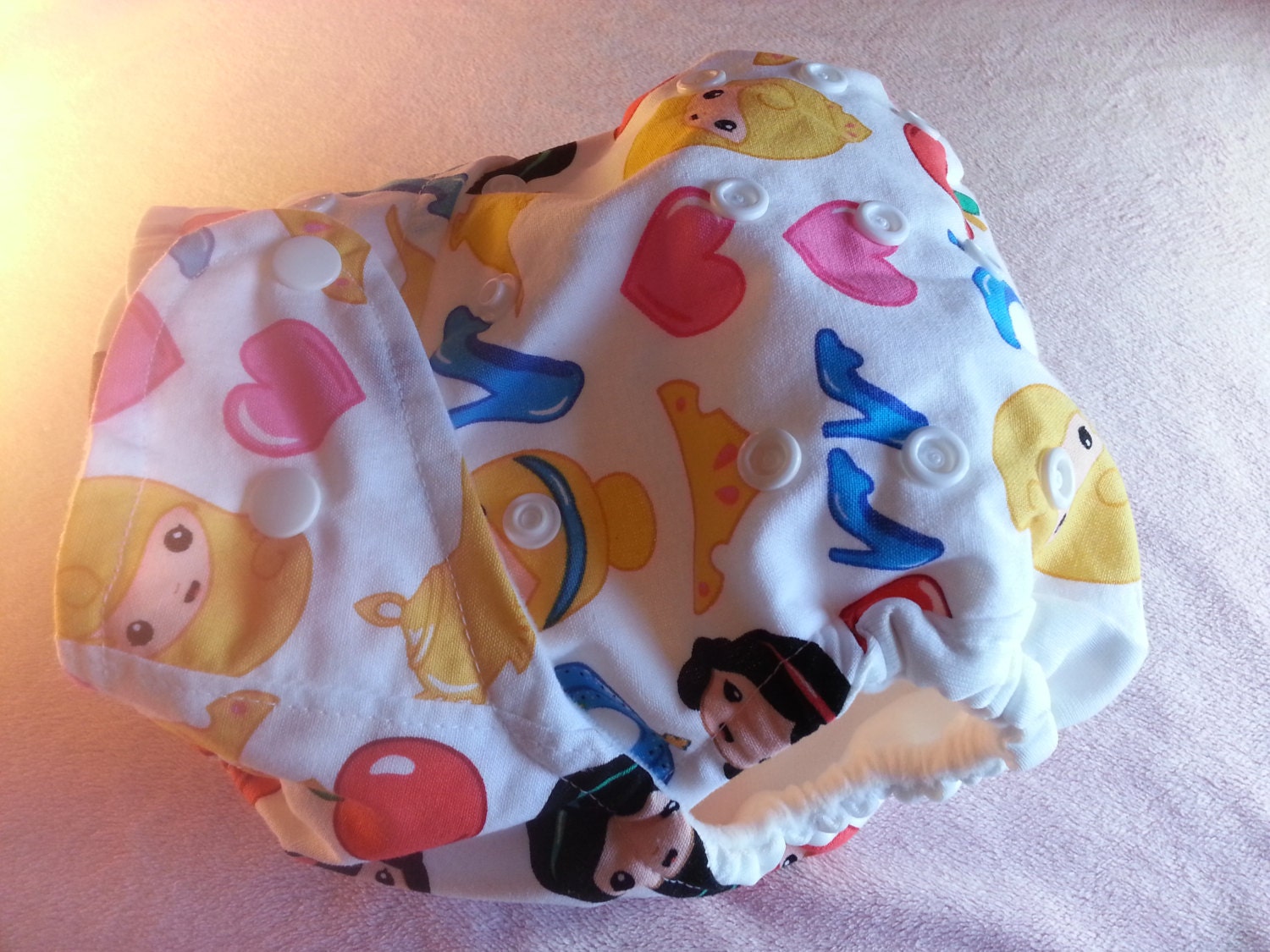 SassyCloth one size pocket diaper with princess emoji cotton