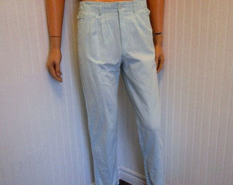 80s 29" x 30" Cotton Narrow Leg Mens PANTS Rough Trade Aqua Blue Green