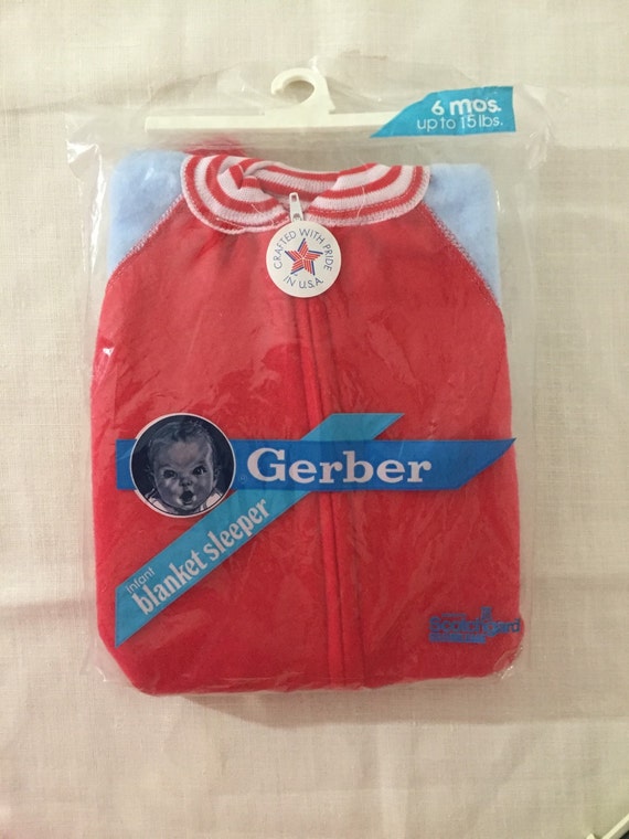 Never Worn Brand New Vintage Soft 1990's Gerber Infant Blanket Sleeper Size 6 Months ~ Red White And Baby Blue ~ Flame Resistant