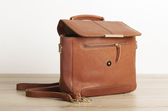 Brown leather handbag women convertible top handle bag brown