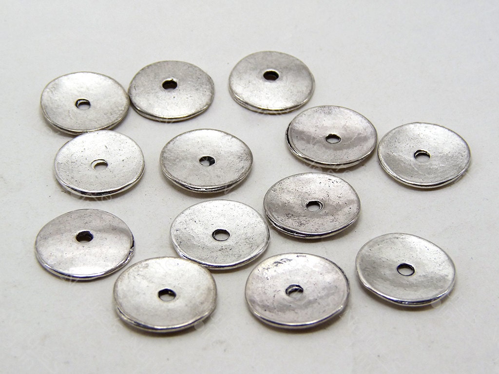 50pcs Antique Silver Tone Flat Round Spacer Metal Bead 15mm