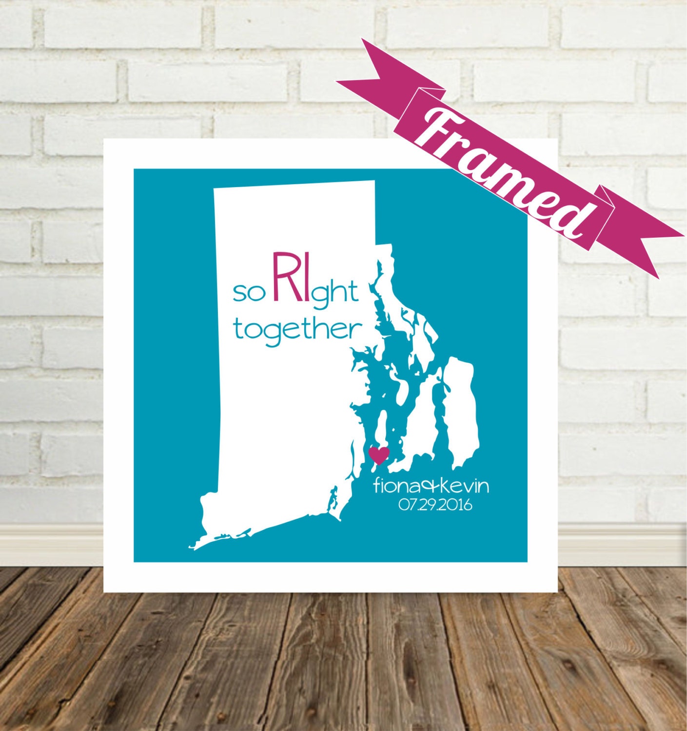 RHODE ISLAND Map Print Engagement Gift Personalized Framed Art