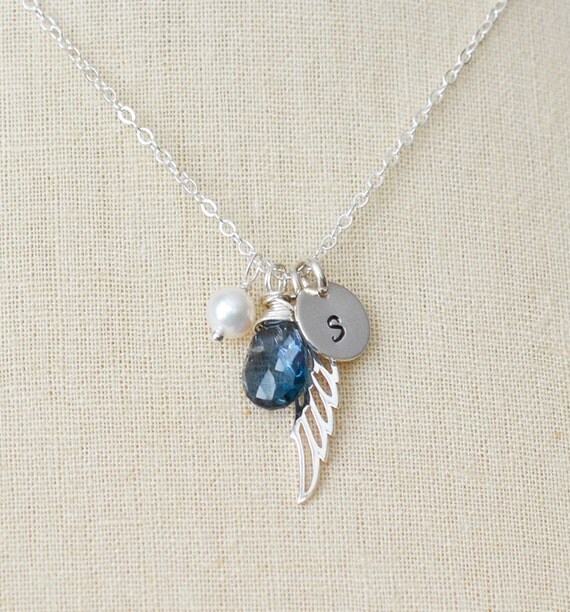 Gurdian Angel Necklace with a Birthstone Pearl & Initial