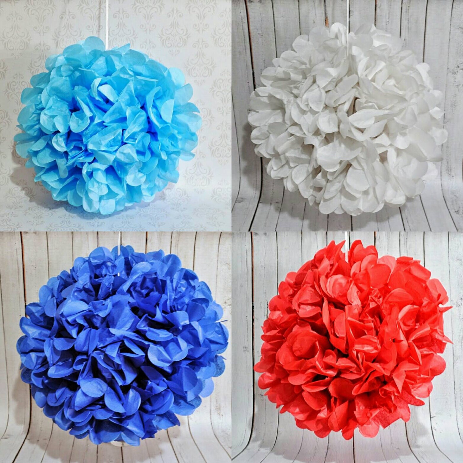 15 Blue Tissue Pom Poms Set of 8