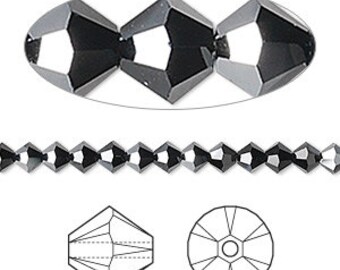 Swarovski crystal, Jet Black, 6mm Xilion bicone 100 beads