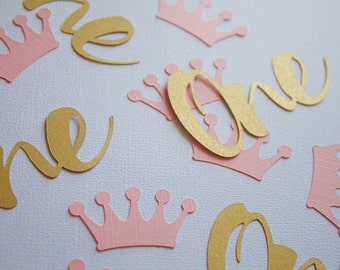 pink and gold first birthday confetti, princess confetti, one confetti