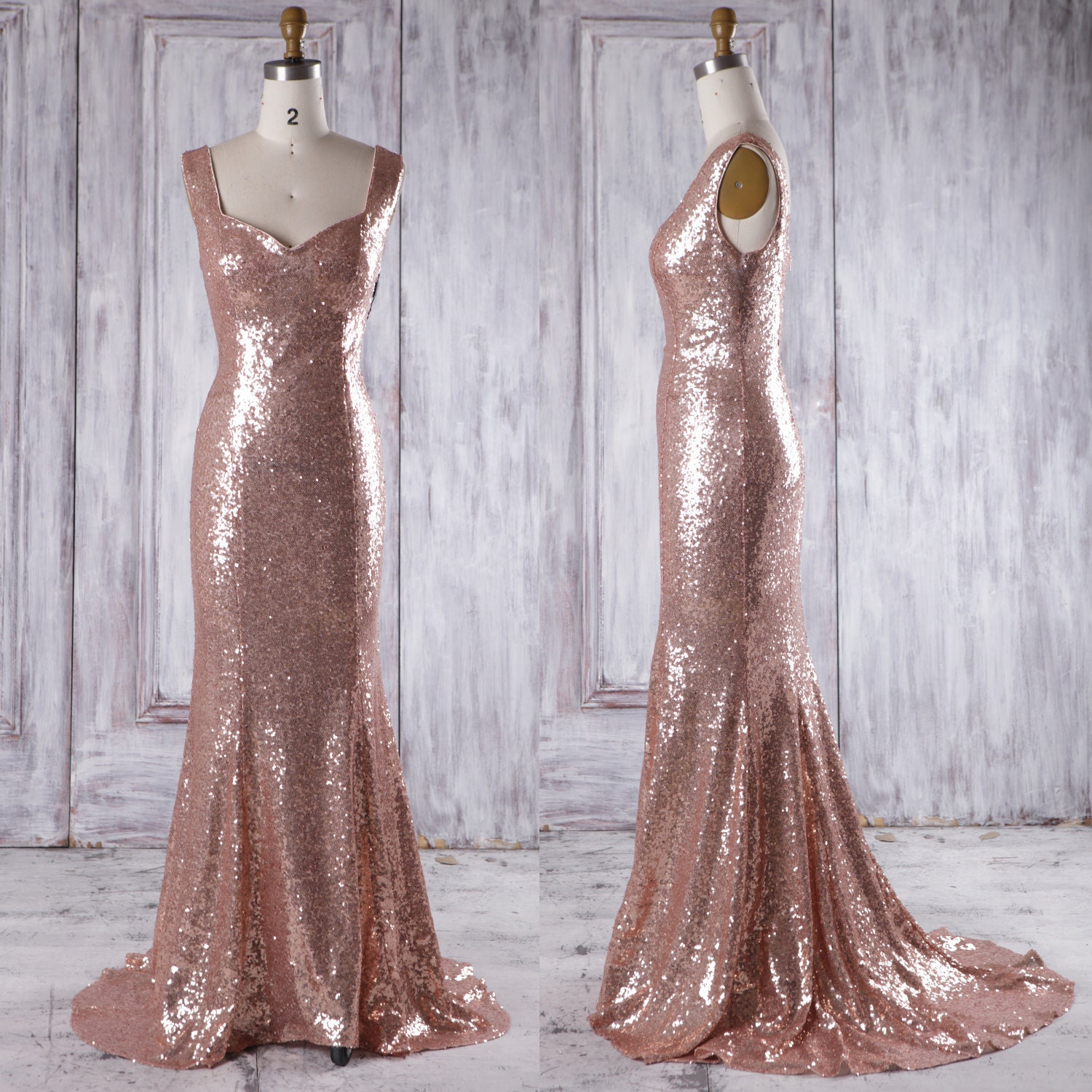 2019 Rose  Gold  Bridesmaid  Dress  with Train Luxury Evening