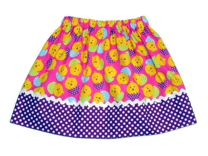 Girls Easter Skirt Baby Chicks Purple Polka Dot by WendysWhimzies
